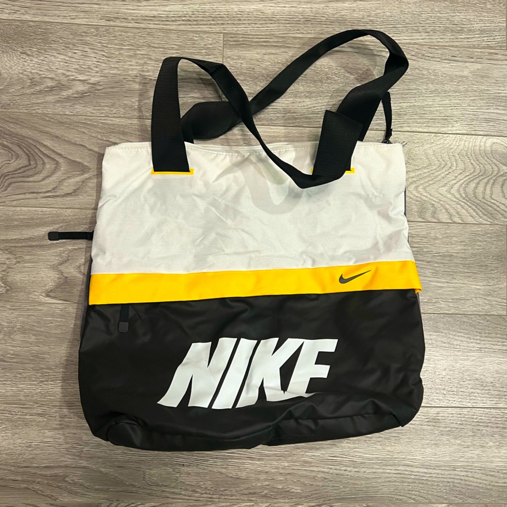 Nike yellow white and black tote bag